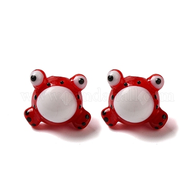 手作りランプワークビーズ連売り  カエル  レッド  13x15.5x12.5mm  穴：2mm  約20個/連  17.87''（45.4センチメートル）&nbsp;LAMP-Z010-02B-1