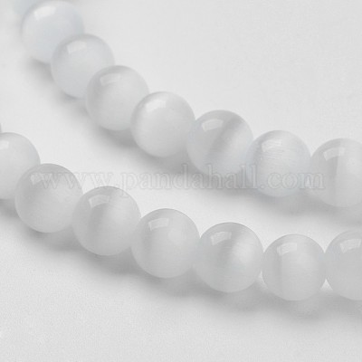 キャッツアイビーズ  ラウンド  ホワイト  10mm  穴：0.8mm  約39個/連  15インチ&nbsp;CER10mm01-1