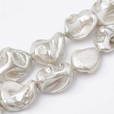 シェルパールビーズ連売り  洗練された  ナゲット  ホワイトスモーク  15~25x10~26x5~16mm  穴：1mm  約18個/連  14.96インチ&nbsp;BSHE-Q031-15G-1