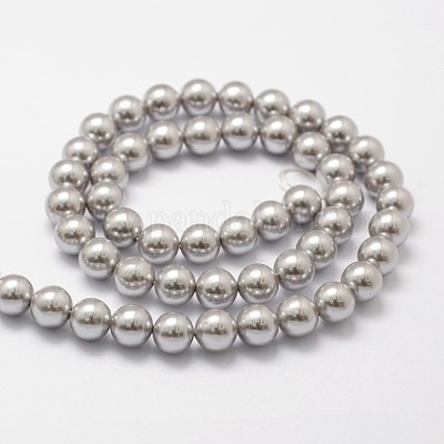 シェルパールビーズ連売り  グレードA  ラウンド  グレー  6mm  穴：1mm  約62個/連  16インチ&nbsp;X-BSHE-L026-05-6mm-1
