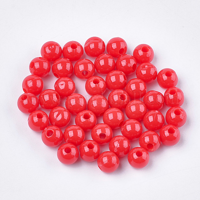 不透明なプラスチックビーズ  ラウンド  レッド  6x5.5mm  穴：1.8mm  約4790個/500g&nbsp;KY-T005-6mm-604-1