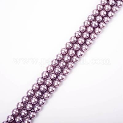 シェルパールビーズ連売り  ラウンド  染め  ラベンダーブラッシュ  8mm  穴：1mm  約48個/連  15.7インチ（39.8cm）&nbsp;BSHE-K011-8mm-MA722-01-1