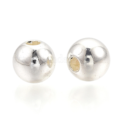 ABSプラスチックビーズ  ラウンド  銀色のメッキ  5.5~6x5~5.5mm  穴：1.5mm  約5000個/500g&nbsp;OACR-S032-6mm-02-1