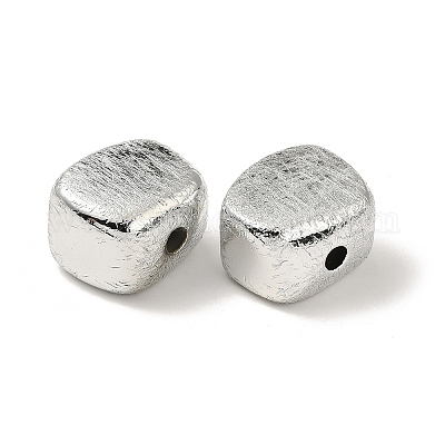 UVメッキ CCB プラスチックビーズ  テクスチャー  長方形  銀  19x17x13.5mm  穴：3.7mm&nbsp;FIND-Z066-06-1