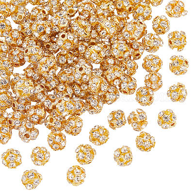 真鍮製ラインストーンビーズ100個  ラウンド  ゴールドカラー  6x6.5mm  穴：1.2mm&nbsp;KK-UN0005-13G-1