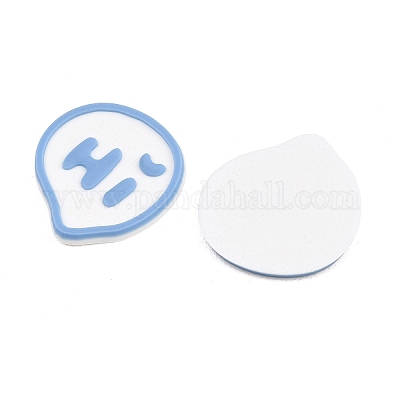 塩ビカボション  ラバー加工  ブルー  言葉  25.5x24.5x2.6mm&nbsp;PVC-D001-01C-1