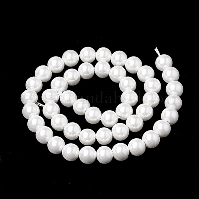 シェルパールビーズ連売り  ラウンド  ホワイト  8~8.5mm  穴：1mm  約48個/連  15.9インチ&nbsp;X-BSHE-S301-8mm-04-1