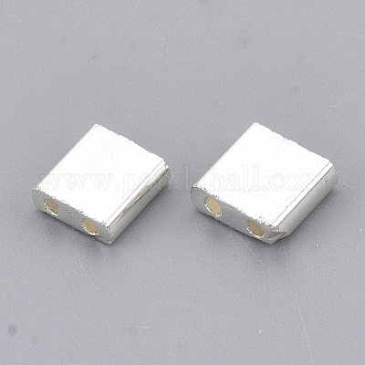 電気めっきガラスシードビーズ  2穴  長方形  銀メッキ  5x4.5~5.5x2~2.5mm  穴：0.5~0.8mm&nbsp;X-SEED-S023-20C-08-1