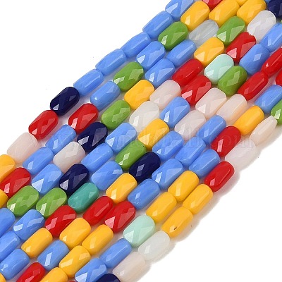 オペークガラスビーズ連売り  長方形  多面カット  カラフル  7x4.5x3.5mm  穴：0.9mm  約79~80個/連  21.65''~22.24''（55~56.5センチメートル）&nbsp;GLAA-Z018-A-1