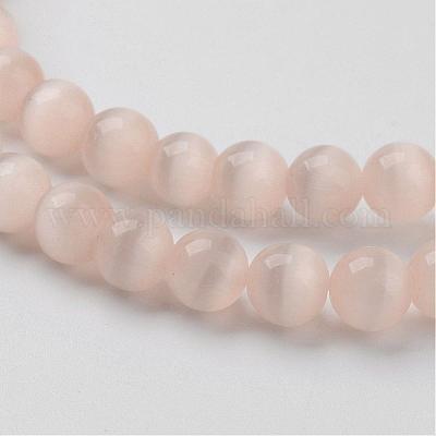 キャッツアイビーズ  ラウンド  ナバホホワイト  8mm  穴：1mm  約48~50個/連  14~14.5インチ&nbsp;CER8mm50-1
