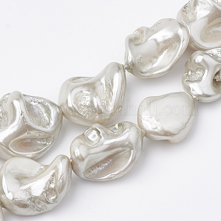 シェルパールビーズ連売り  洗練された  ナゲット  ホワイトスモーク  15~25x10~26x5~16mm  穴：1mm  約18個/連  14.96インチ&nbsp;BSHE-Q031-15G-1