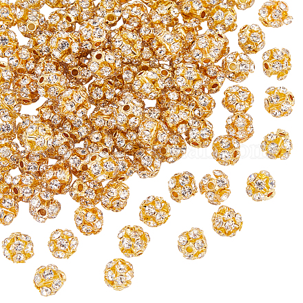 真鍮製ラインストーンビーズ100個  ラウンド  ゴールドカラー  6x6.5mm  穴：1.2mm&nbsp;KK-UN0005-13G-1