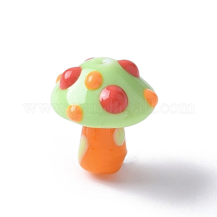 手作りのランプワークの凹凸のあるビーズ  キノコ  ミディアムスプリンググリーン  16~18.5x14~16x14~16mm  穴：0.6~1.8mm&nbsp;LAMP-Q007-01D-1
