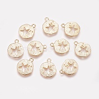 真鍮製チャーム  ヒトデとフラットラウンド  18KGP本金メッキ  13.5x11x1mm  穴：1mm&nbsp;X-KK-T020-87G