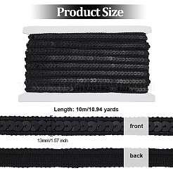 きらめきのポリエステル レースのリボン  スパンコール  服飾材料  ブラック  1/2インチ（13mm）  約10.94ヤード（10m）/バンドル&nbsp;OCOR-WH0090-67D