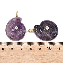 天然石アメジストペンダント  真鍮製のマイクロパヴェクリアキュービックジルコニア金具を使用したコンクチャーム  33~34x22~23.5x10.5mm  穴：4.5mm&nbsp;G-H353-02G-07