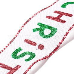 クリスマス テーマ ポリエステル イミテーション リネン ラッピング リボン  工芸品の装飾用  花弓クラフト  カラフル  メリークリスマス  言葉  2-1/2インチ（62mm）  約6.56ヤード（6m）/ロール&nbsp;SRIB-P020-01C