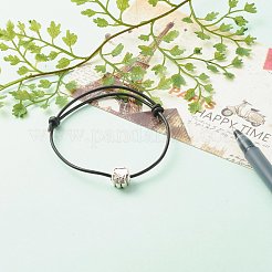 女性のための足跡ヨーロッパビーズブレスレット  調節可能な牛革レザーコードブレスレット  アンティークシルバー  ブラック  内径：1-3/4インチ（4.6~8.5cm）&nbsp;BJEW-JB06978