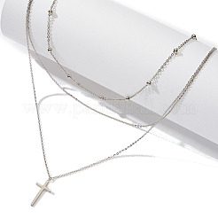 スターリングシルバー925個3層ネックレス  プラチナメッキ  14.09インチ（35.8cm）&nbsp;NJEW-L116-06P