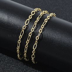 女性用2.7mm真鍮製テクスチャード加工フィガロチェーンネックレス  長持ちメッキ  ゴールドカラー  16.14インチ（41cm）&nbsp;KK-CBA2293-16G