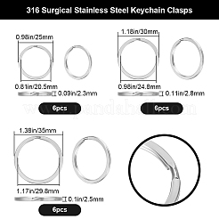 18個 3スタイル 316サージカルステンレススチールキーチェーン留め具  リング  ステンレス鋼色  25~35x2.3~2.8mm  内径：20.5~29.8mm  6個/スタイル&nbsp;STAS-BBC0005-80