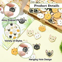 猫型合金エナメルペンダント32個、8スタイル  ゴールドカラー  ミックスカラー  17.5~22.5x17.5~20x1.5mm  穴：1.6~1.8mm  4個/スタイル&nbsp;ENAM-CJ0007-40