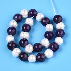 天然アメジストラウンド＆天然養殖淡水真珠溝付きポテトビーズ連売り  7.5~8mm  穴：1mm  パール：6~8x6~10mm  穴：0.7mm  約27~28個/連  7.87~8.07インチ（20~20.5cm）&nbsp;PEAR-N019-11