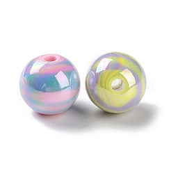 ABカラーメッキアクリルビーズ  ストライプラウンド  ミックスカラー  14mm  穴：2.8mm  約320個/500g&nbsp;SACR-I005-13A