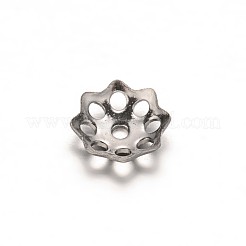 変色しにくい多花弁フラワー 304 ステンレススチール ビーズキャップ  ステンレス鋼色  5x2mm  穴：1mm&nbsp;STAS-E103-12A