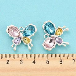 合金とカラフルなガラスのペンダント  蝶のチャーム  銀  21x24x6.5mm  穴：1.8mm&nbsp;FIND-G062-09MS