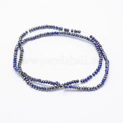電気メッキオペークガラスビーズ連売り  半分メッキ  多面カット  ロンデル  藤紫色  2.5x1.5mm  穴：0.5mm  約197~201個/連  11インチ（28cm）&nbsp;EGLA-J144-HP-B05