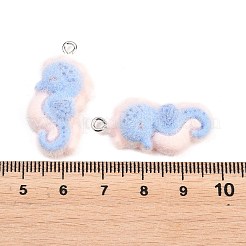 不透明樹脂のペンダント  プラチナ鉄ループ付き  ライトブルー  タツノオトシゴのチャーム  30.5x14.5x8mm  穴：2mm&nbsp;RESI-P053-03E-P