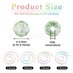 8連売り4色透明ガラスビーズ連売り  多面カット  ラウンド  ミックスカラー  4~4.5mm  穴：1mm  約90~95個/連  13.98''（35.5センチメートル）  2連売り/カラー&nbsp;GLAA-TA0001-23