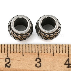 レトロ 304 ステンレススチール ヨーロピアンビーズ  大穴ビーズ  ロンデル  アンティークシルバー  8x6.5mm  穴：4.5mm&nbsp;STAS-B071-05AS