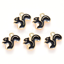 合金エナメルチャーム  リス  ライトゴールド  ブラック  13x15x2mm  穴：1.4mm&nbsp;X-ENAM-S121-085