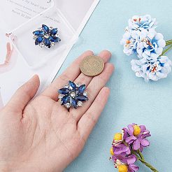 2個の取り外し可能なガラスラインストーンの靴の装飾  合金バックルクリップ付き  花  カプリブルー  31x33x9mm&nbsp;DIY-FG0003-29