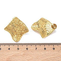 女性用テクスチャ加工304ステンレススチール製スタッドピアス  菱形  イオンプレーティング（ip）  ゴールドカラー  28.5x28.5mm&nbsp;EJEW-K333-17G
