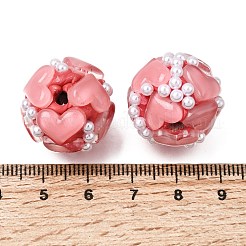 手作り樹脂粘土ビーズ  ハート型の樹脂とABS樹脂の模造パールビーズ  レッド  18.5~19.5x20.5~21.5mm  穴：3mm&nbsp;CLAY-Z006-03D