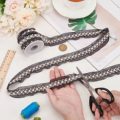 グレナディンメッシュレーストリム、プラスチックパール付き  服装アクセサリー  ブラック  31mm  約5ヤード&nbsp;OCOR-BC0007-32B