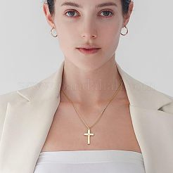 真鍮 真鍮 マイクロパヴェ クリア キュービックジルコニア スター クロス ペンダント ネックレス 女性用  ゴールドカラー  17.72インチ（45cm）&nbsp;FS-WG56FB4-01