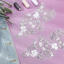 コンピュータ化された刺繍ポリエステルパッチの縫い付け  ビーズスパンコールアップリケ  マスクと衣装のアクセサリー  ホワイト  310x160x3mm&nbsp;DIY-WH0273-93