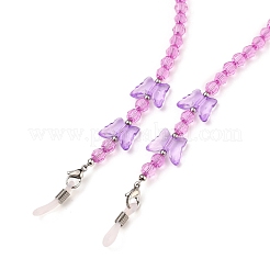 女性のための蝶のデザインの眼鏡チェーン  メガネストリングホルダー  アクリルビーズで  304ステンレススチール製ロブスタークロウ留め金  スミレ  21.25インチ（54cm）&nbsp;AJEW-EH00255-03