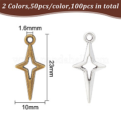 100色合金ペンダント2個  スター  ミックスカラー  23x10x2mm  穴：1.6mm  50個/カラー&nbsp;FIND-GO0001-14