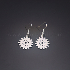 女性用304ステンレススチールダングルイヤリング  花  ステンレス鋼色  40x20mm&nbsp;WGD83C1-01