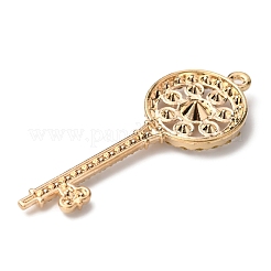 亜鉛合金チャーム  クリスタルラインストーン付き  スケルトンキー  ライトゴールド  64x23.5x5.7mm  穴：2mm&nbsp;FIND-WH0044-70LG