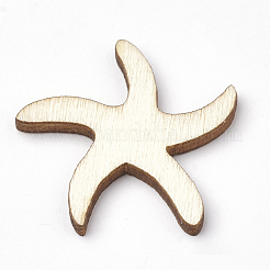 ウッドカボション  レーザーカットウッドシェイプ  ヒトデ/海星  パパイヤホイップ  30x30x2.5mm&nbsp;X-WOOD-S040-61
