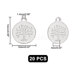 ステンレススチールチャーム201個  命の木とフラットラウンド  ステンレス鋼色  13.5x11.5x0.5mm  穴：1mm  20個/箱&nbsp;STAS-UN0013-50P