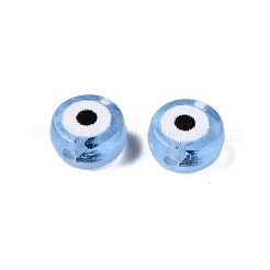 透明なアクリルビーズ  ナザールボンジュウ模様とフラットラウンド  コーンフラワーブルー  7x4mm  穴：1.5mm&nbsp;LS-TACR-G045-01E