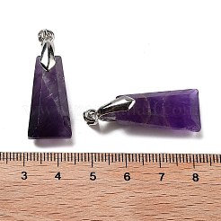 天然アメジストのファセットペンダント  ラックメッキの真鍮スナップオンベイル付き台形チャーム  プラチナ  34x13x11mm  穴：5x3.5mm&nbsp;G-F774-02C