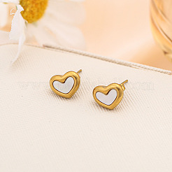 ハートステンレススチール＆天然シェルペンダントネックレス＆スタッドピアス＆チャームブレスレットセット（女性用）  ゴールドカラー  400mm&nbsp;WG52748-01